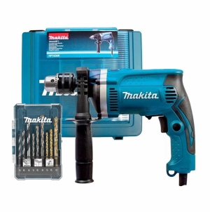 TALADRO PERCUTOR 1/2'' 710W HP1630K + SET DE BROCAS 9 PZAS MAKITA