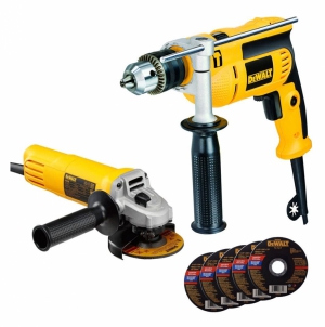 TALADRO 1/2'' 650W DWD024 + ESMERIL 4-1/2'' 750W DWE4010 + 5 DISCOS DEWALT