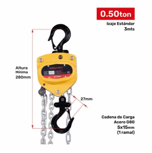 TECLE MANUAL 0.5T YAL0050 3MTSCARGA 5X15MM(1) G80 - 3MTSMANDO 5X25X17MM(2) VITALINTL