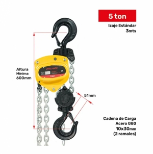 TECLE MANUAL 5T YAL0500 3MTSCARGA 10X30MM(2) G80 - 3MTSMANDO 5X25X17MM(2) VITALINTL