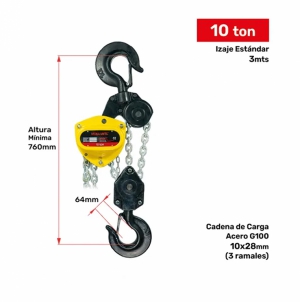 TECLE MANUAL 10T YAL1000A 3MTSCARGA 10X28MM(3) G100 - 3MTSMANDO 5X25X18MM(2) VITALINTL